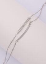 Bratara Argint 925 cu Lant Dublu si Bara cu Zirconii Albe Seravienne 16 cm + Extensie 4 cm - imagine 2
