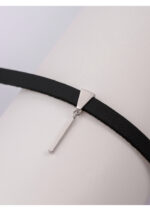 Choker Piele Ecologica Neagra cu Pandantiv Argint 925 Minimalist Urbanisse 34 cm + Extensie 6 cm - imagine 2