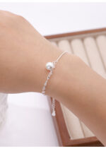 Bratara Argint 925 cu Perla Alba de Cultura si Lant Dublu Snake Serelisse 14.5 cm + Extensie 5 cm - imagine 3