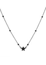 Colier Inox Negru cu Pandantiv Floare Geometrica si Zirconia Neagra Zarellix 45 cm + Extensie 5 cm