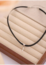 Choker Piele Ecologica Neagra cu Pandantiv Argint 925 Minimalist Urbanisse 34 cm + Extensie 6 cm - imagine 3