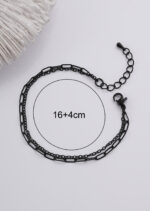 Bratara Inox cu Lant Dublu Paperclip Negru Velmoria 16 cm + Extensie 4 cm - imagine 4