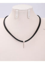 Choker Piele Ecologica Neagra cu Pandantiv Argint 925 Minimalist Urbanisse 34 cm + Extensie 6 cm
